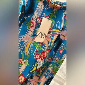 Zara Blue Floral Wide Leg Pants